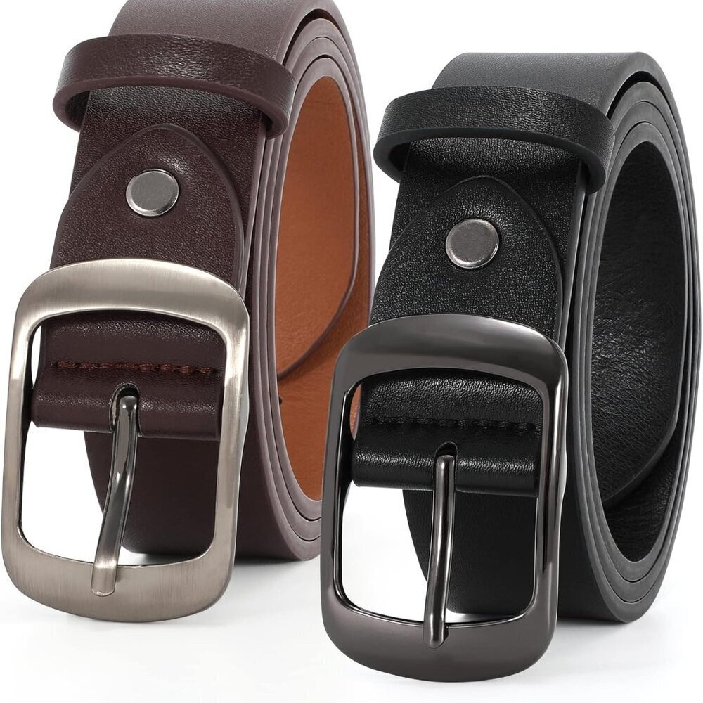 Women Leather Belts 2 Pack Faux Leather Waist Belts for Jeans Casual Dress